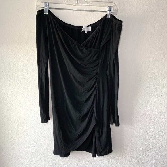 Revolve By the Way Lucie Ruched Off Shoulder Long Sleeve Mini Dress Black Small - Picture 4 of 8